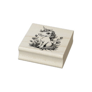 Niedliches rosa Einhorn sitzt zwischen schottische Gummistempel