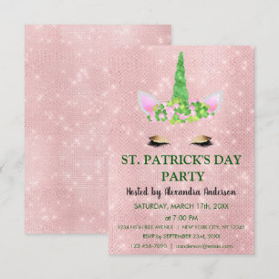 Niedliches Rosa Einhorn St. Patrick's Day Party Einladung