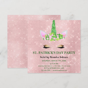 Niedliches Rosa Einhorn St. Patrick's Day Party Einladung
