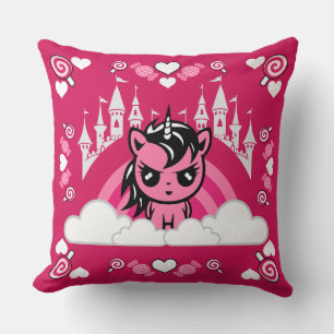 Niedliches rosa Einhornland und Schloss Kissen