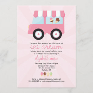 Niedliches rosa Eiscreme-Party Einladung