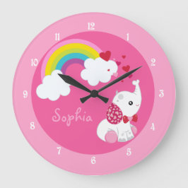 Niedliches rosa Elephant-Kinderzimmer Große Wanduhr