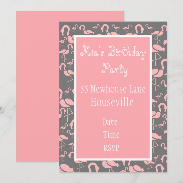 Niedliches Rosa Flamingo Art Girl Party Einladung (Vorne/Hinten)