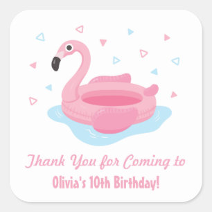Niedliches rosa Flamingo-Pool-Floss danken Ihnen Quadratischer Aufkleber