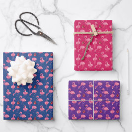 Niedliches rosa Flamingos Flock Campfire Urlaubsmu Geschenkpapier Set