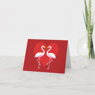Niedliches Rosa Flamingos mit rotem Herzen   Text  Karte