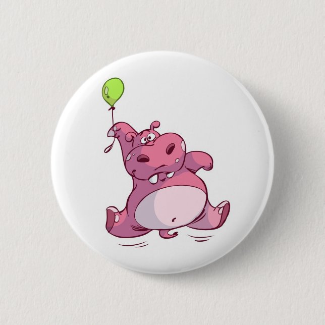 NIEDLICHES ROSA FLUSSPFERD AUF BALLON BUTTON (Vorderseite)