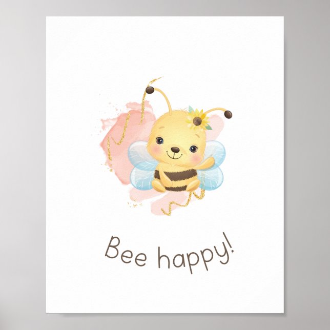 Niedliches Rosa/Gelbe Biene glücklich! Kinderzimme Poster (Vorne)
