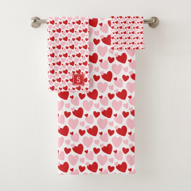 Niedliches rosa, gesprenkeltes Herzmuster Personal Badhandtuch Set (Insitu)