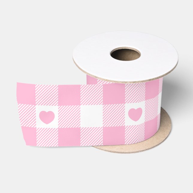 Niedliches Rosa Gingham Vichy mit Herz Satinband (Spule)