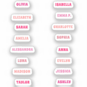 Niedliches rosa Girl Custom 16 Names Set extra Tin Aufkleber