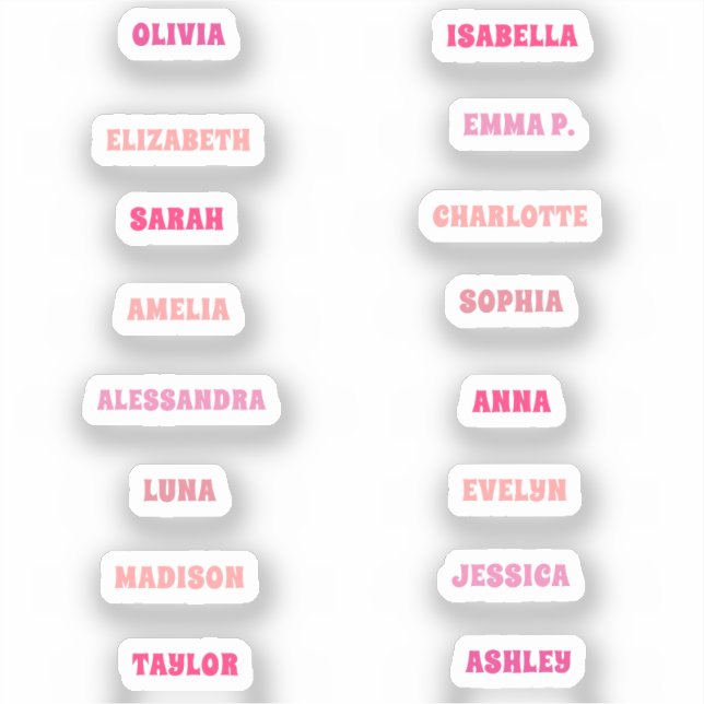 Niedliches rosa Girl Custom 16 Names Set extra Tin Aufkleber (Vorderseite)