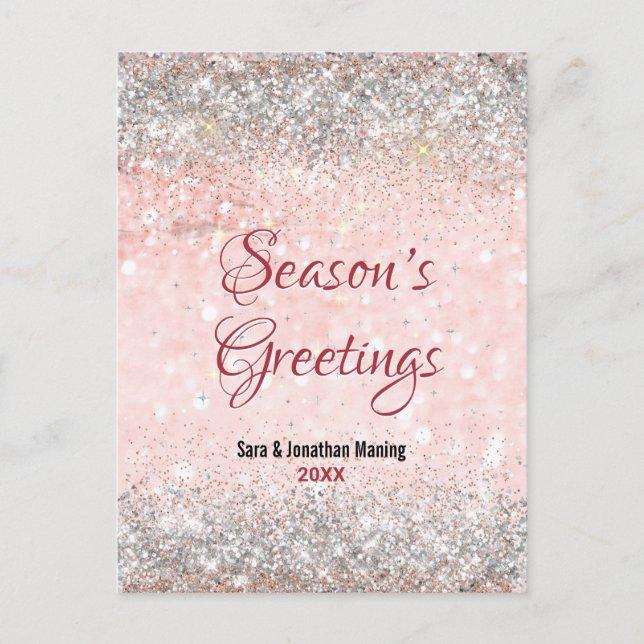 Niedliches Rosa Glitzer Weihnachten Neues Jahr Postkarte (Vorderseite)