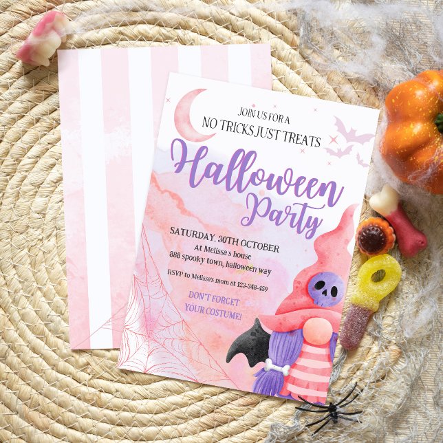 Niedliches Rosa-Gnome-Halloween-Party Einladung (Von Creator hochgeladen)