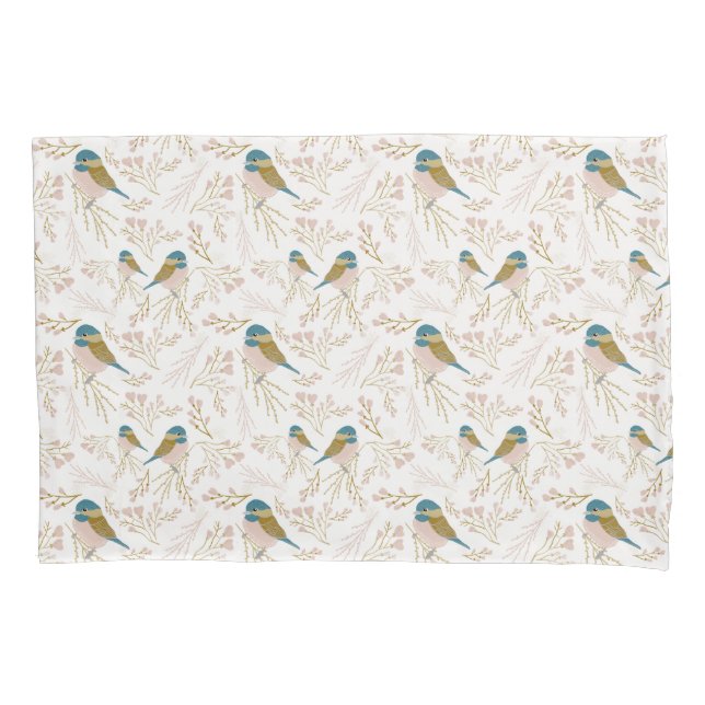 Niedliches Rosa Gold Chickadee Bird Herz Blumendek Kissenbezug (Vorderseite)