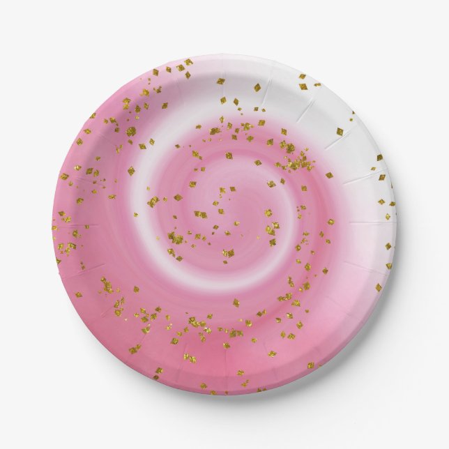 Niedliches Rosa & Gold Glitzer Ombre Kindergeburts Pappteller (Vorderseite)