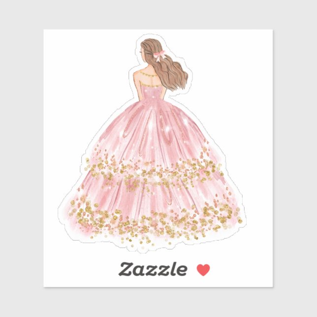 Niedliches Rosa/Gold Princess Dress Cut Vinyl Stic Aufkleber (Blatt)