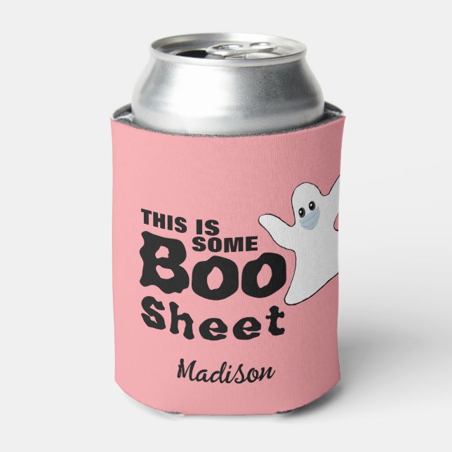 Niedliches rosa Halloween-Bootschild Ghost Persona Dosenkühler (Kanne Vorderseite)