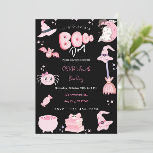 Niedliches Rosa Halloween-Bootstag-Party Einladung