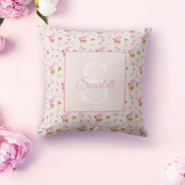 Niedliches, rosa Hasengartenmuster Monogramm Name Kissen
