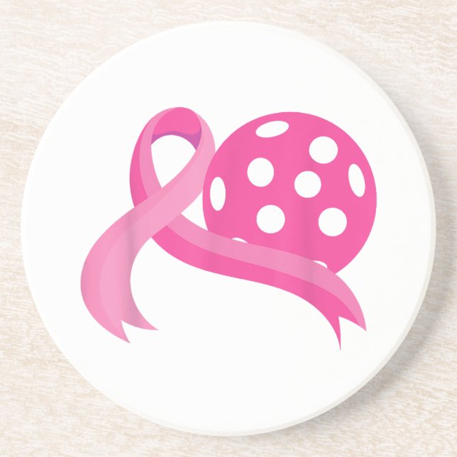 Niedliches rosa Herz-Band-Pickleball Brustkrebs Aw Getränkeuntersetzer (Vorne)