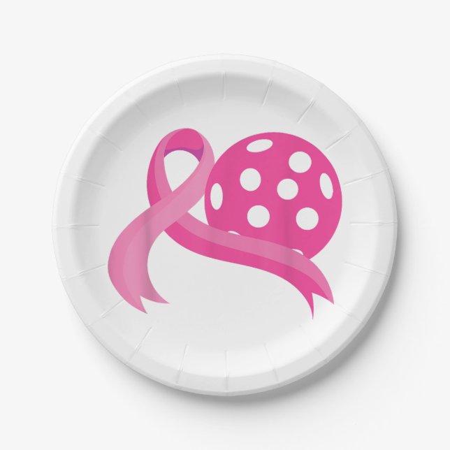Niedliches rosa Herz-Band-Pickleball Brustkrebs Aw Pappteller (Vorderseite)