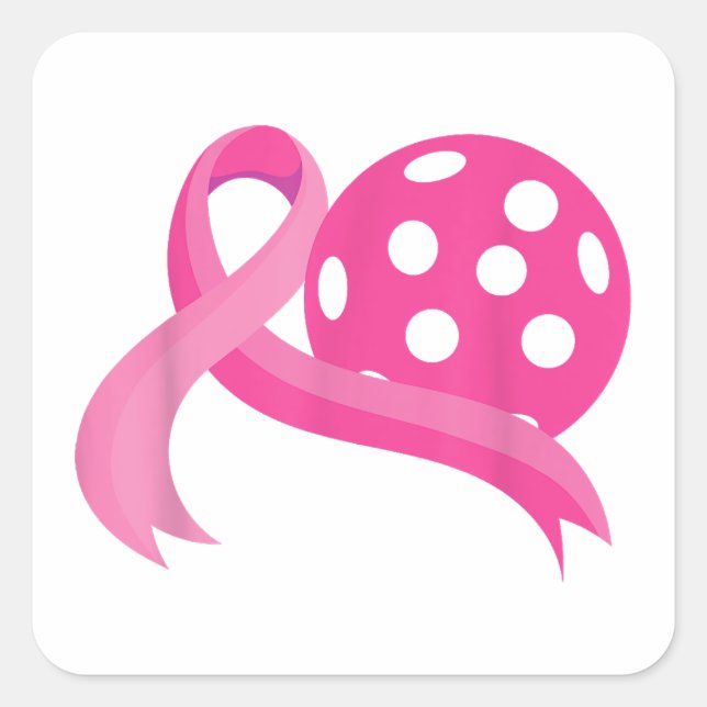 Niedliches rosa Herz-Band-Pickleball Brustkrebs Aw Quadratischer Aufkleber (Vorderseite)