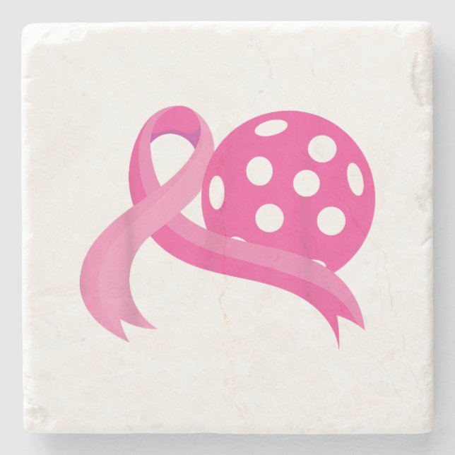 Niedliches rosa Herz-Band-Pickleball Brustkrebs Aw Steinuntersetzer (Vorderseite)