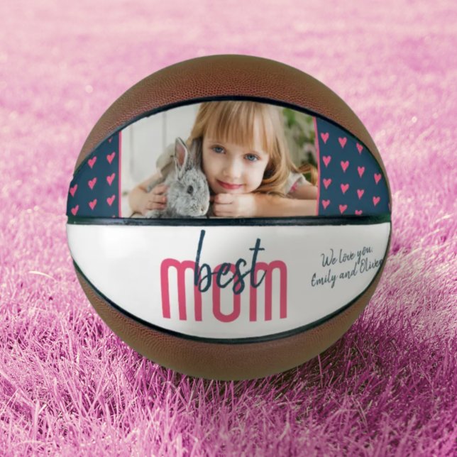 Niedliches Rosa Herz Beste Mama Foto Muttertag Basketball (Von Creator hochgeladen)