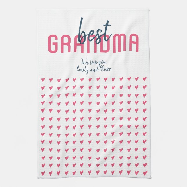 Niedliches Rosa Herz Bestes Grandma Muttertag Geschirrtuch (Vertikal)