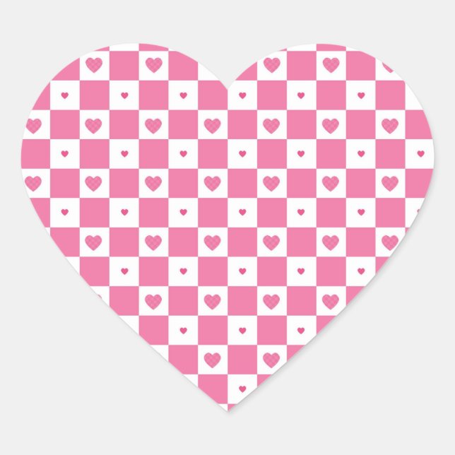 Niedliches rosa Herz Girly Pink Weiß Schachbrett M Herz-Aufkleber (Vorderseite)