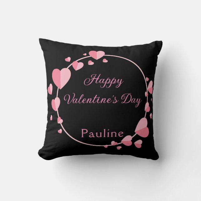 Niedliches rosa Herz Happy Valentine Kissen (Vorderseite)
