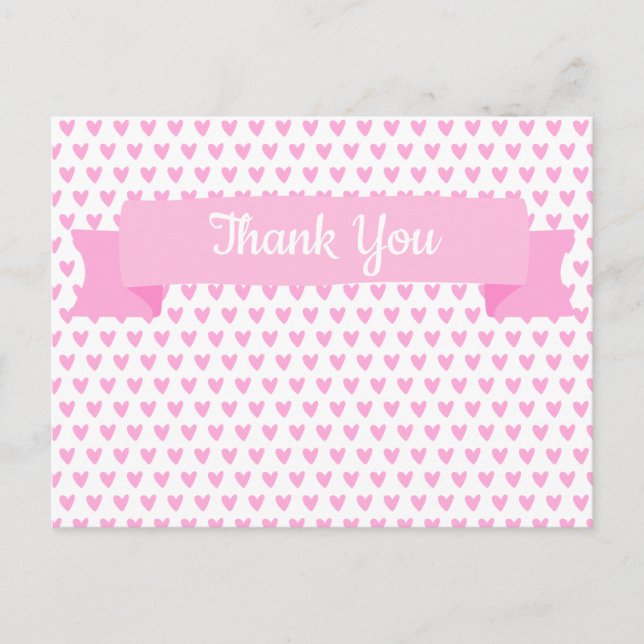 Niedliches rosa Herz-Muster | Babydusche Danke Postkarte (Vorderseite)