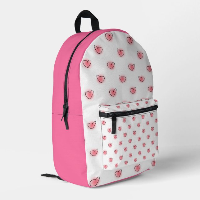 Niedliches rosa Herz-Muster Bedruckter Rucksack (Rückseitige Ecke links)