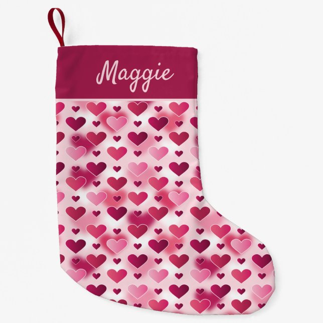 Niedliches rosa Herz-Muster mit individualisierbar Kleiner Weihnachtsstrumpf (Vorderseite)