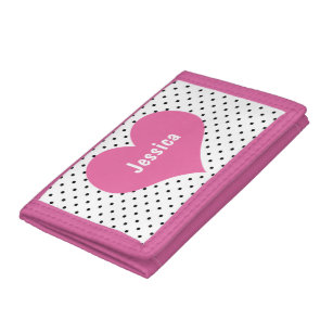 Niedliches rosa Herz - Personalisierter Name Nylon Tri-fold Portemonnaie