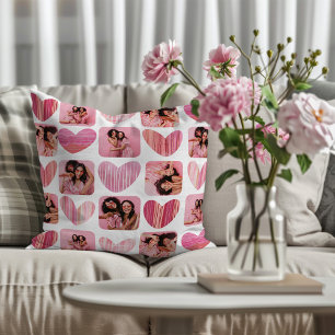 Niedliches rosa Herz- und Collage Muster Kissen