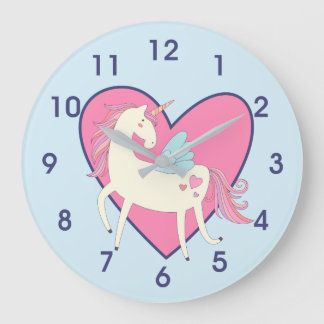 Niedliches rosa Herzunicorn-Kinderzimmer Große Wanduhr