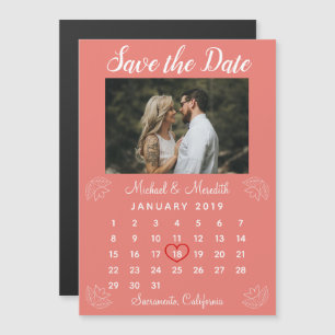 Niedliches rosa Hochzeitkalender Foto Save the Dat Magneteinladung