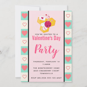 Niedliches Rosa Hummeln Valentinisches Party Einladung