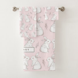 Niedliches rosa Kaninchenmuster Badhandtuch Set