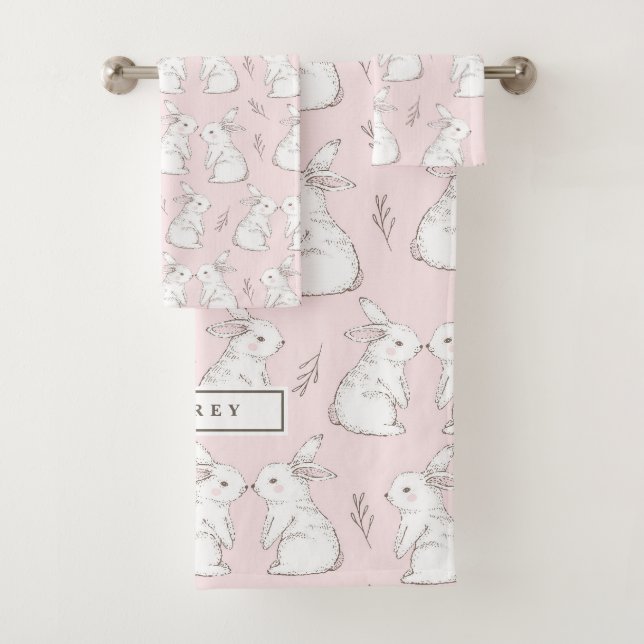 Niedliches rosa Kaninchenmuster Badhandtuch Set (Insitu)