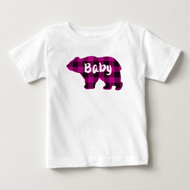 Niedliches, rosa, kariertes Muster Baby T-shirt (Vorderseite)