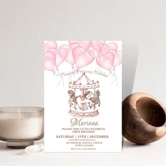 Niedliches Rosa Karussell Einhorn 1. Kindergeburts Einladung (Von Creator hochgeladen)