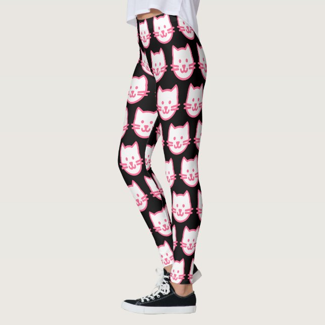 Niedliches rosa Katzen-Thema-Muster Leggings (Links)
