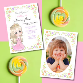 Niedliches rosa Kleid Princess Floral Foto Geburts Einladung