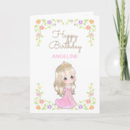 Niedliches rosa Kleid Princess Floral Foto Geburts Karte