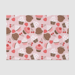 Niedliches rosa Kuchen-, Herz-und Kirschmuster Seidenpapier