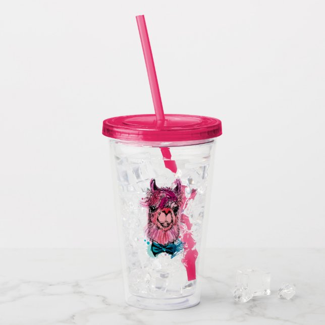 Niedliches rosa Lama Acryltrinkbecher (Vorderseite Ice)