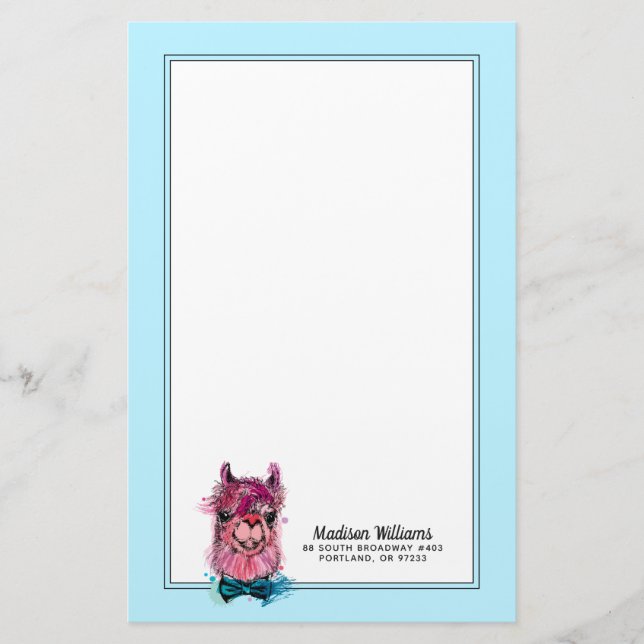 Niedliches rosa Lama | addieren Ihren Namen Briefpapier (Vorderseite)